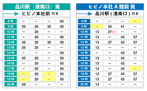 ヒビノバス時刻表（2019年11月11日改訂）